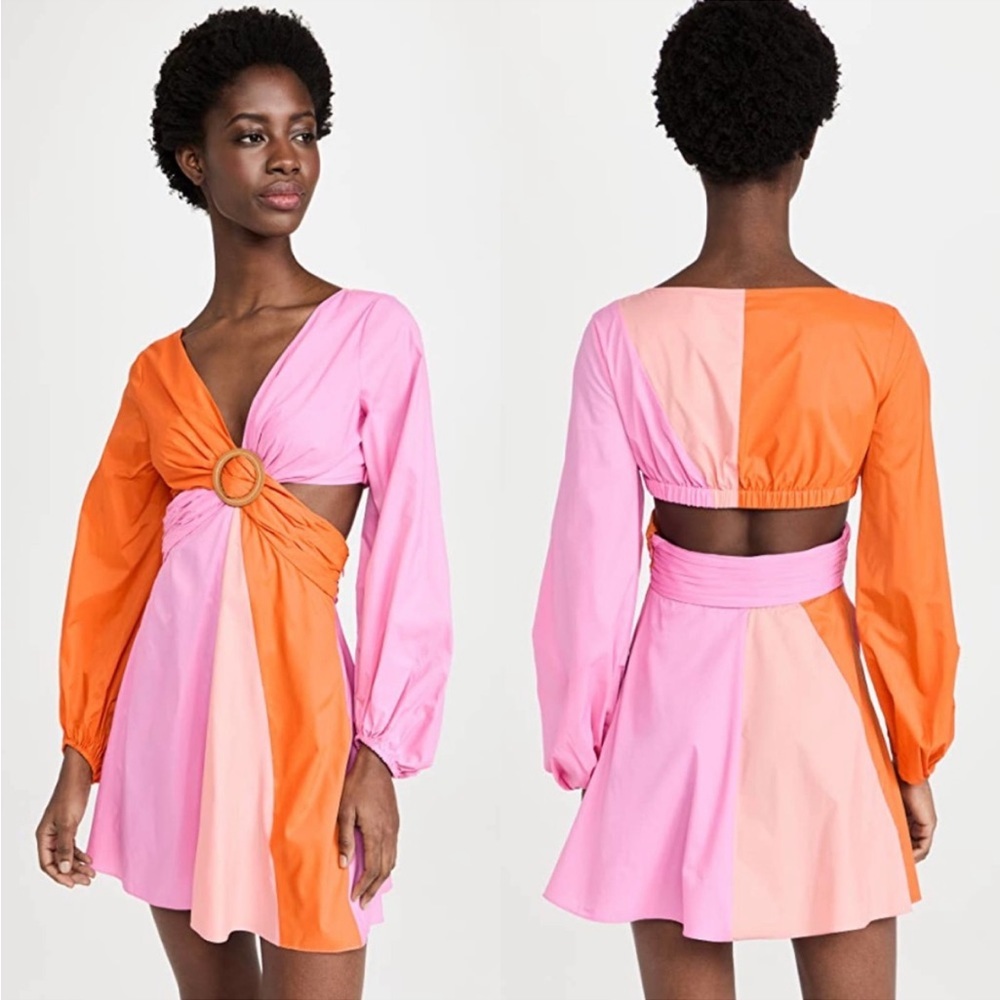 STAUD Gulf A-Line Cutout Dress in Orange & Pink